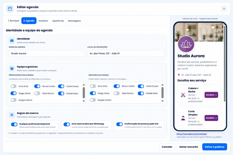 Organize quem atende e quem gerencia a agenda. — dados fictícios