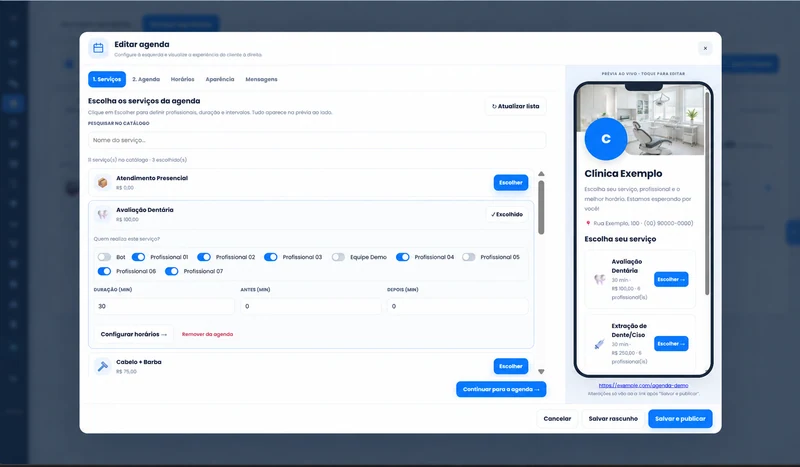 Serviços por link no OibotCRM