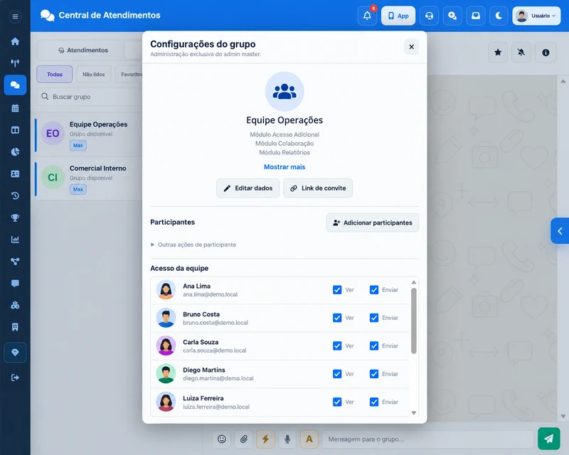 Permissões de grupo no OibotCRM