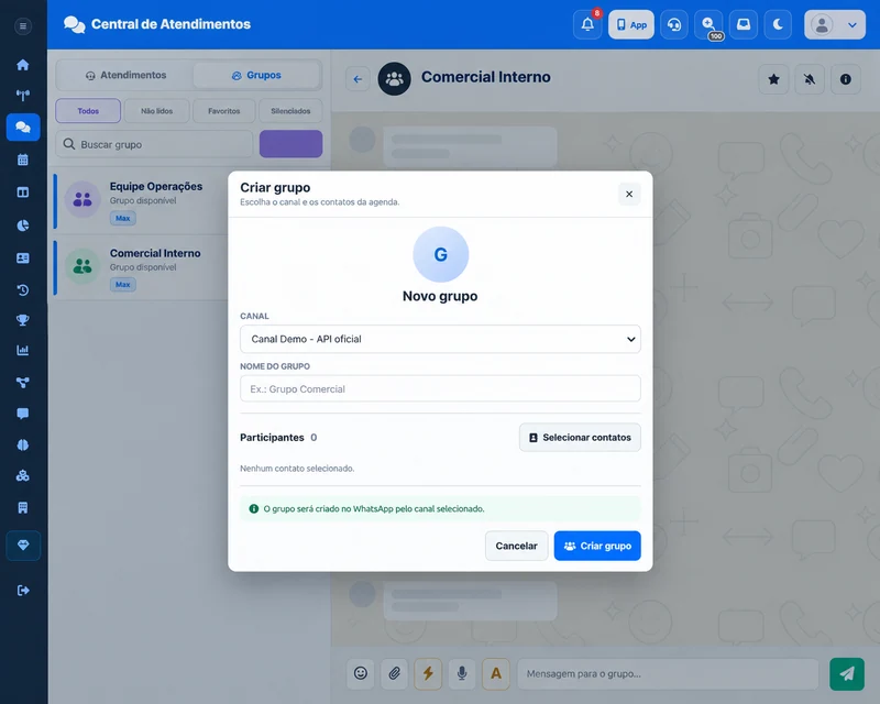 Criação de grupo pelo OibotCRM